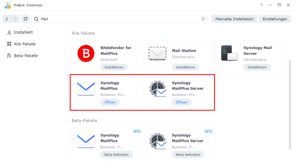 Synology Paketzentrum MailPlus Installation