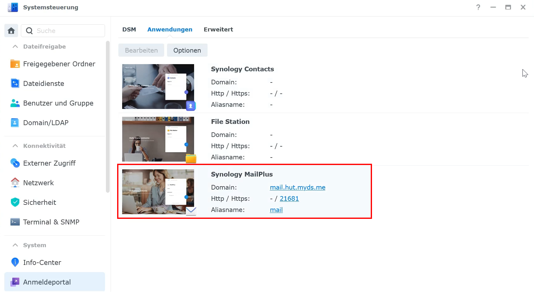 Synology Anmeldeportal MailPlus Domain einrichten