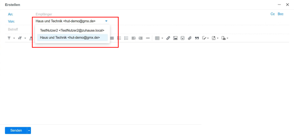 Synology MailPlus E-Mail verfassen SMTP-Absender