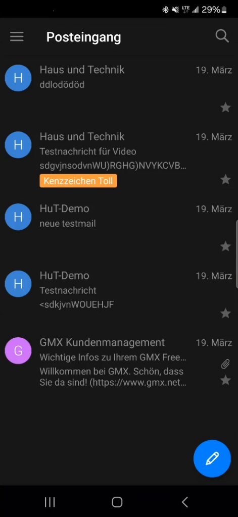 Synology MailPlus App auf dem Smartphone Posteingang