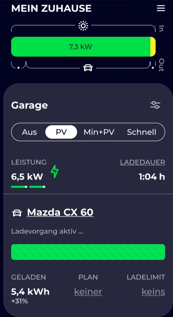 evcc App-Ansicht auf dem Smartphone über WireGuard VPN