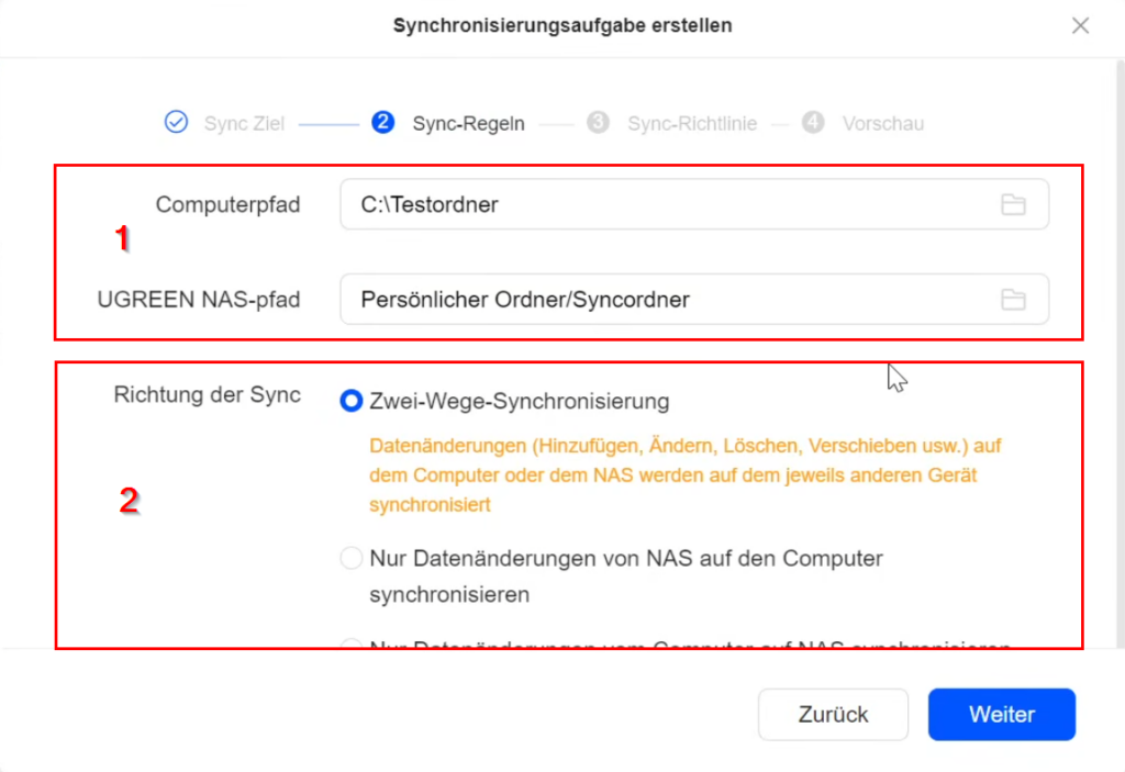 UGREEN Sync & Backup App PC Pfade synschronisieren