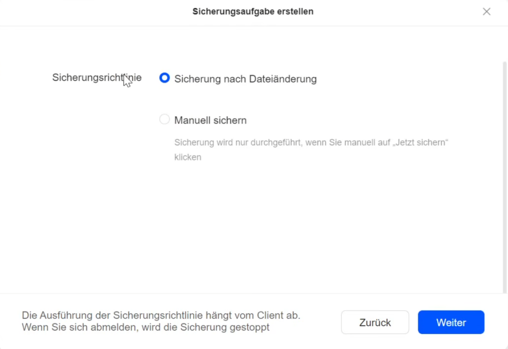 UGREEN NAS Sync & Backup Computern sichern, Sicherungsrichtlinie
