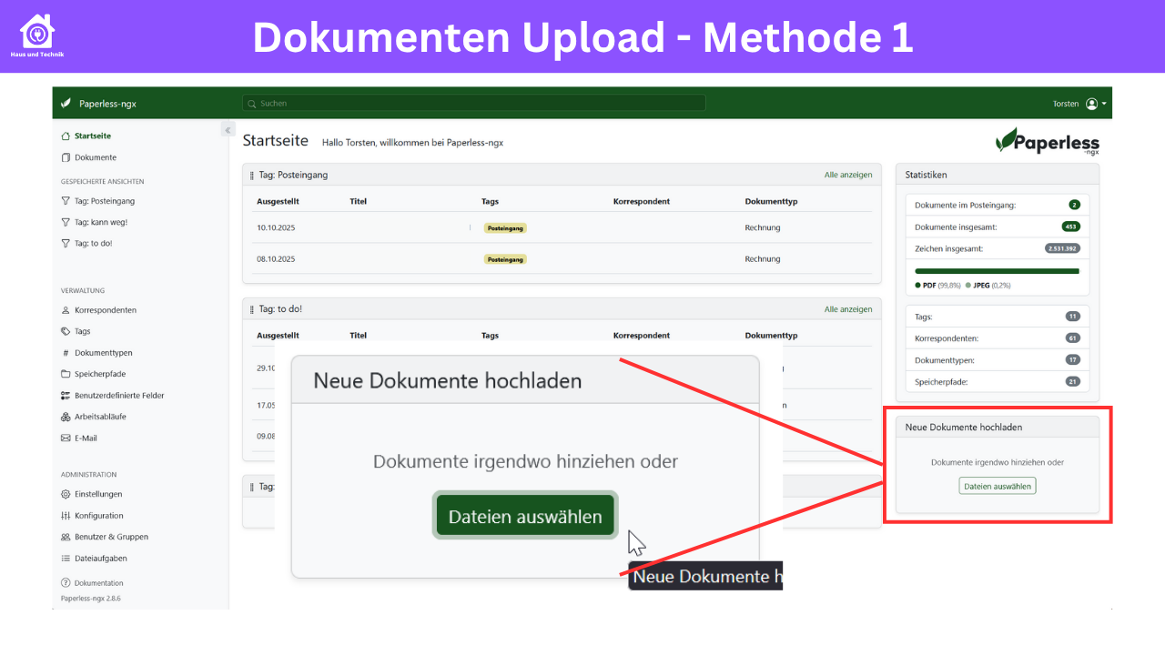 Paperless-ngx Dokumenten Upload per Drag and Drop