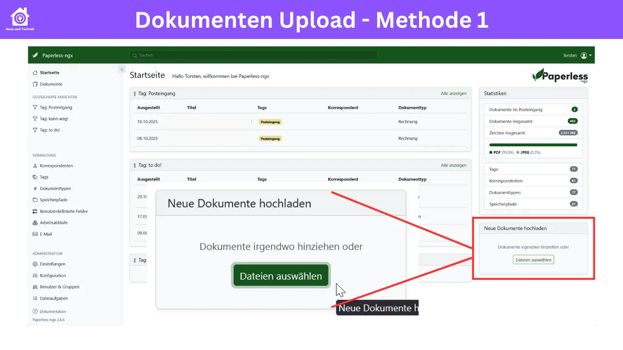 Paperless-ngx Dokumenten Upload per Drag and Drop