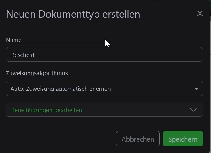 Paperless-ngx Anlegen eines neuen Dokumententyps