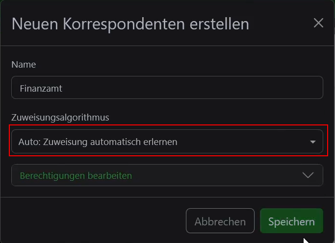 Paperless-ngx neuen Korrespondenten erstellen