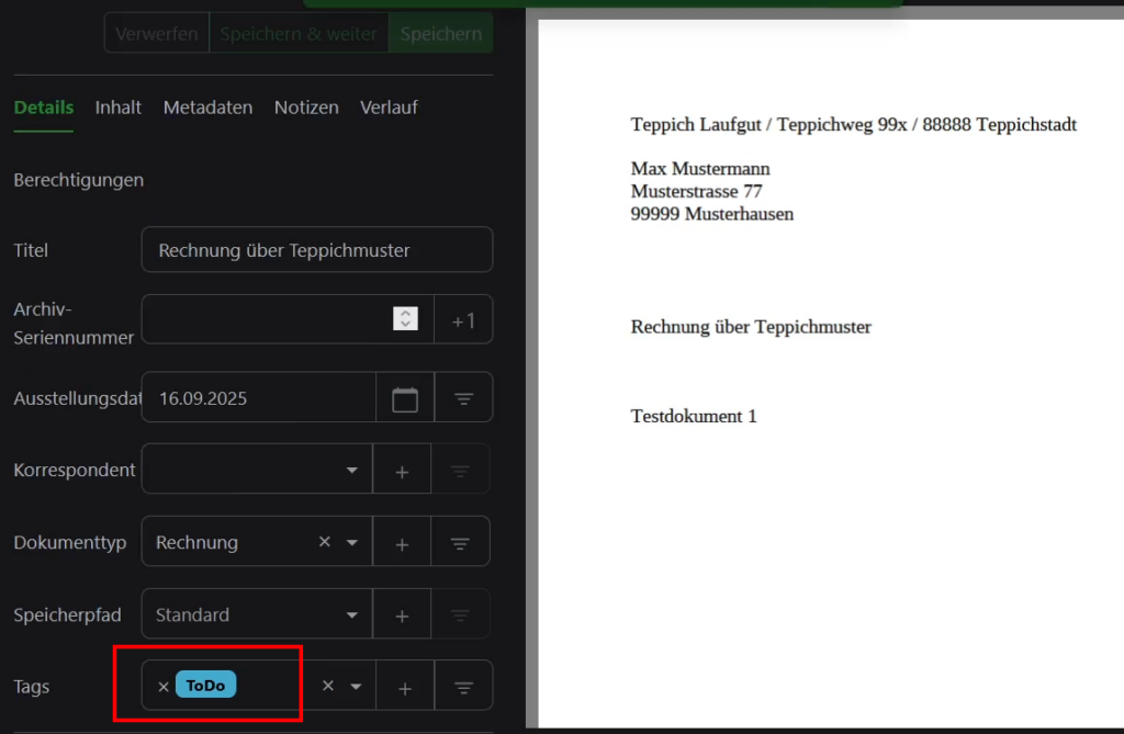 Paperless-ngx Erstellen eines neuen TAGs