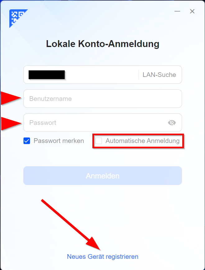 UGREEN NAS Anmeldemaske