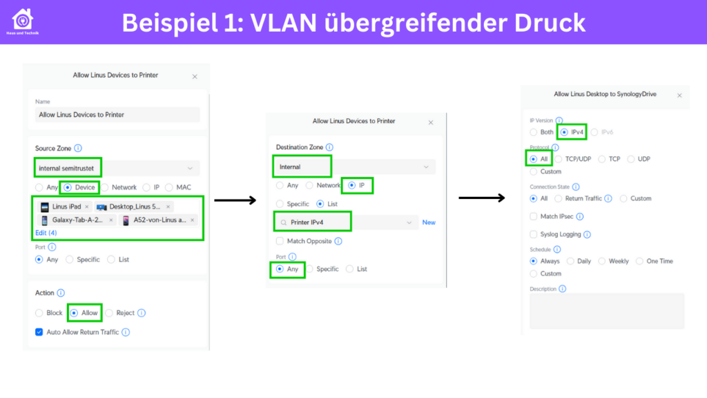 Firewall Regel erstellen für VLAN übergreifenden Druck