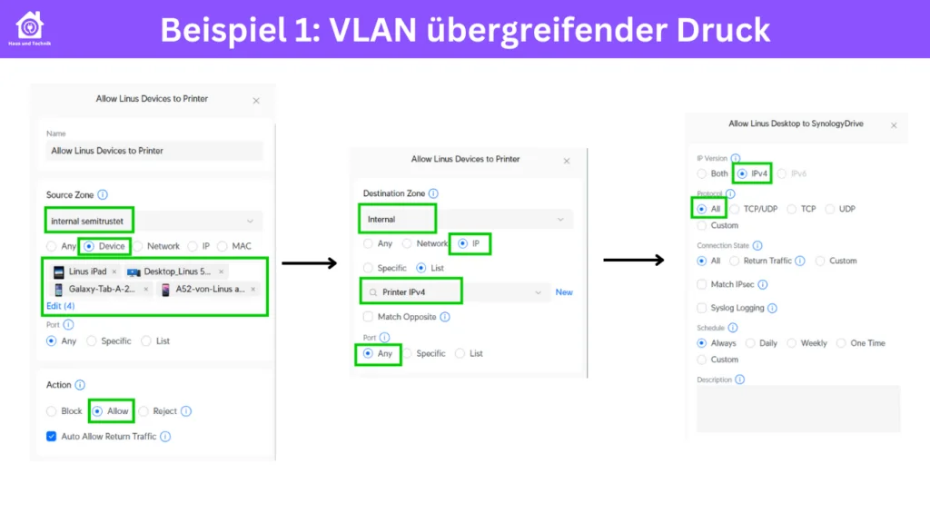 Firewall Regel erstellen für VLAN übergreifenden Druck