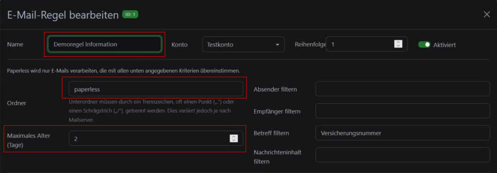 Paperless-ngx Email Regeln definieren