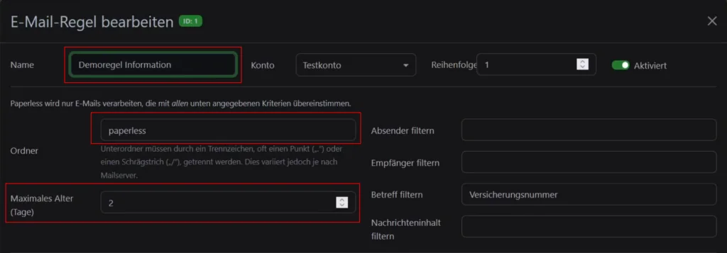 Paperless-ngx Email Regeln definieren