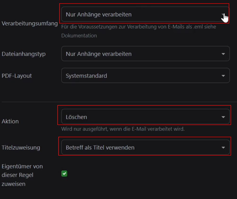 Paperless-ngx Email Regeln definieren