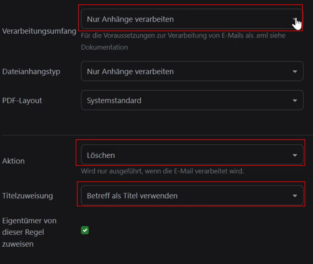 Paperless-ngx Email Regeln definieren