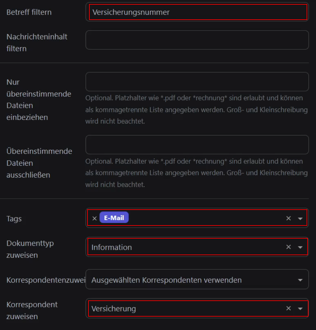 Paperless-ngx Email Regeln definieren