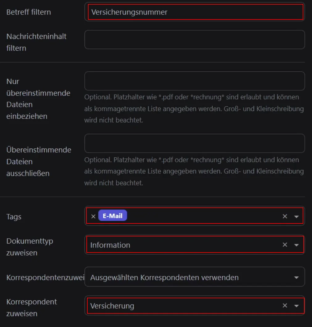 Paperless-ngx Email Regeln definieren