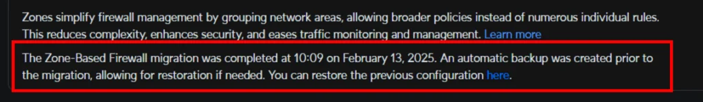 Automatisches Backup bei der Migration auf die UniFi Zone Based Firewalls