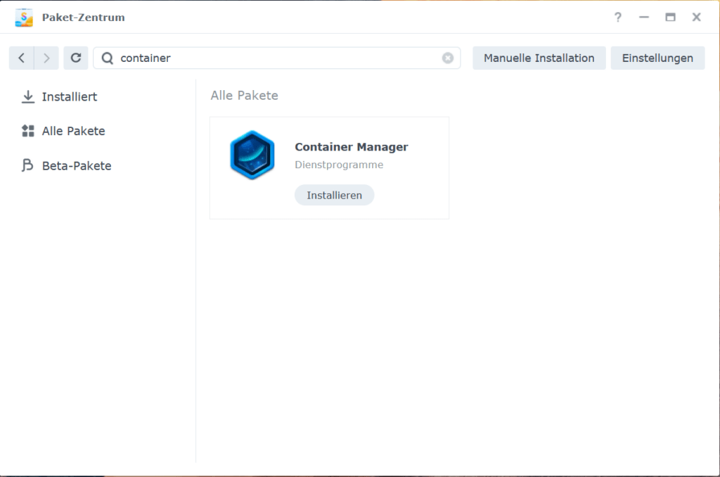 Synology DSM: Paketzentrum Container Manager