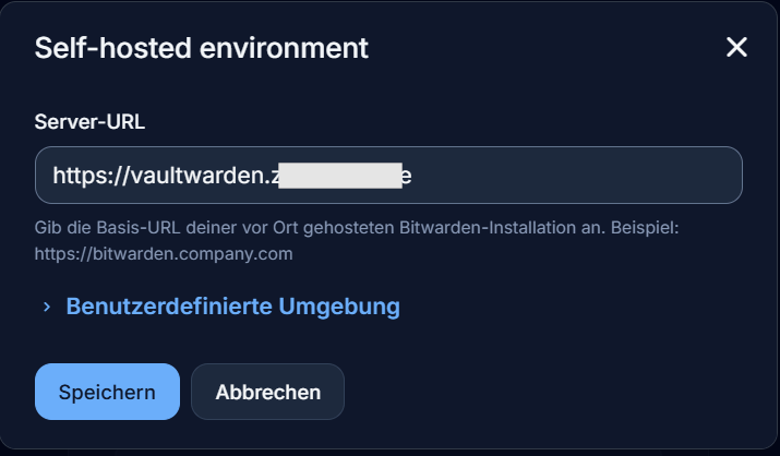 Bitwarden Applikationen: Angaben zur self hosted environments