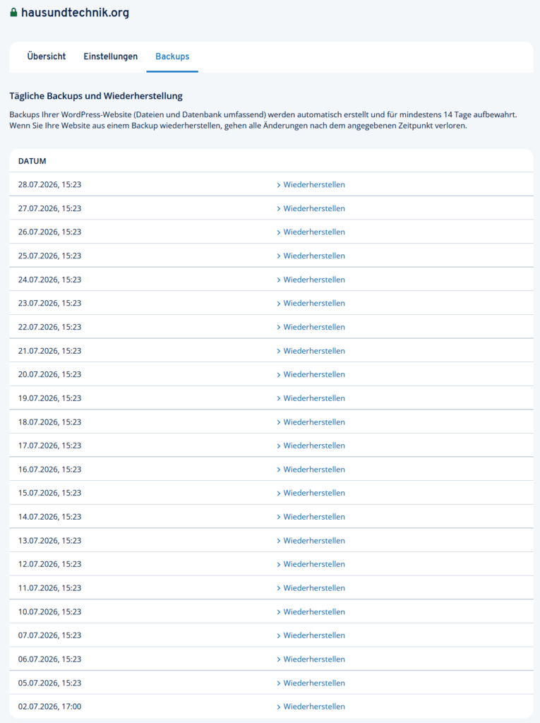 IONOS Backup Portal zeigt 20 alte Sicherungsstände anstatt aktueller Backups