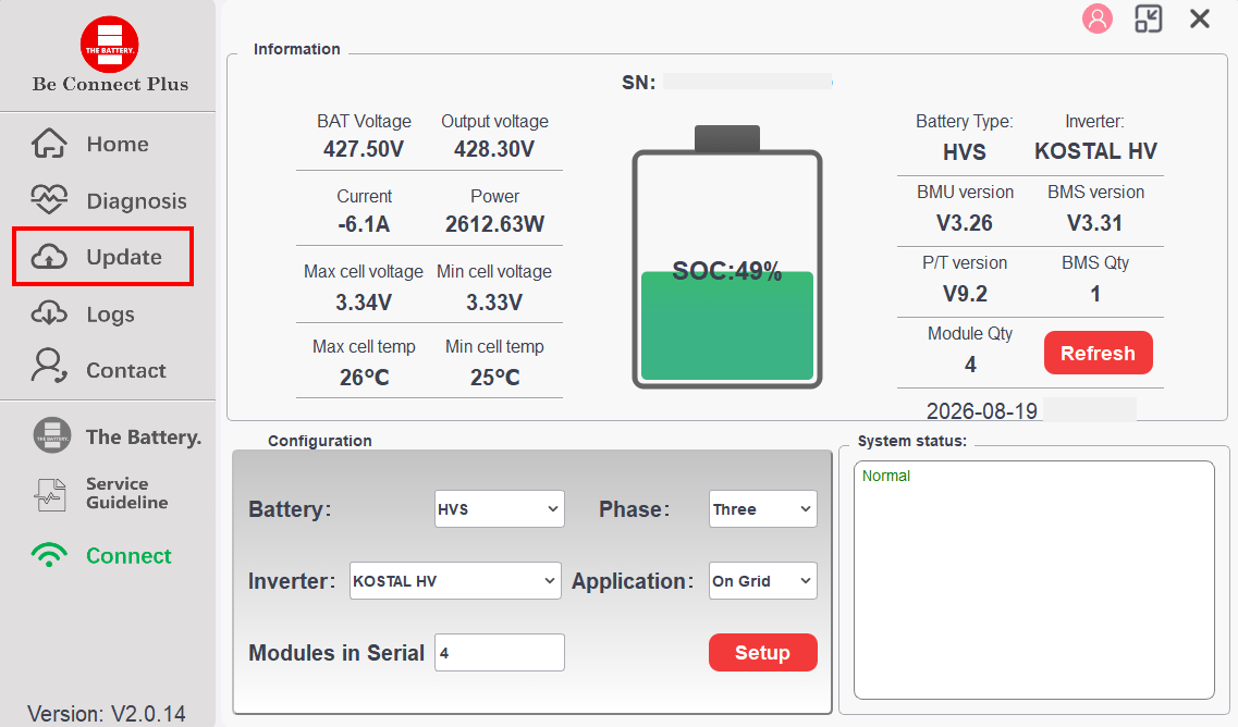 BYD BeConnect Plus App - Home Screen Mit Hinweis zu Update