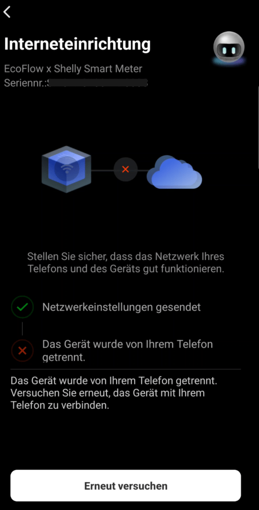 EcoFlow App - Einrichtversuch des EcoFlow / Shelly Smart Meters
