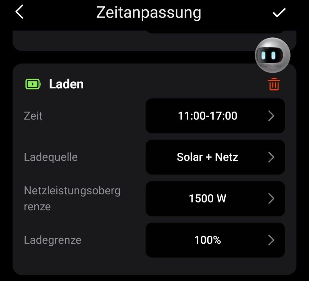 EcoFlow STREAM AC 5000 - Zeitgesteuertes Laden mit Begrenzung der Ladeleistung